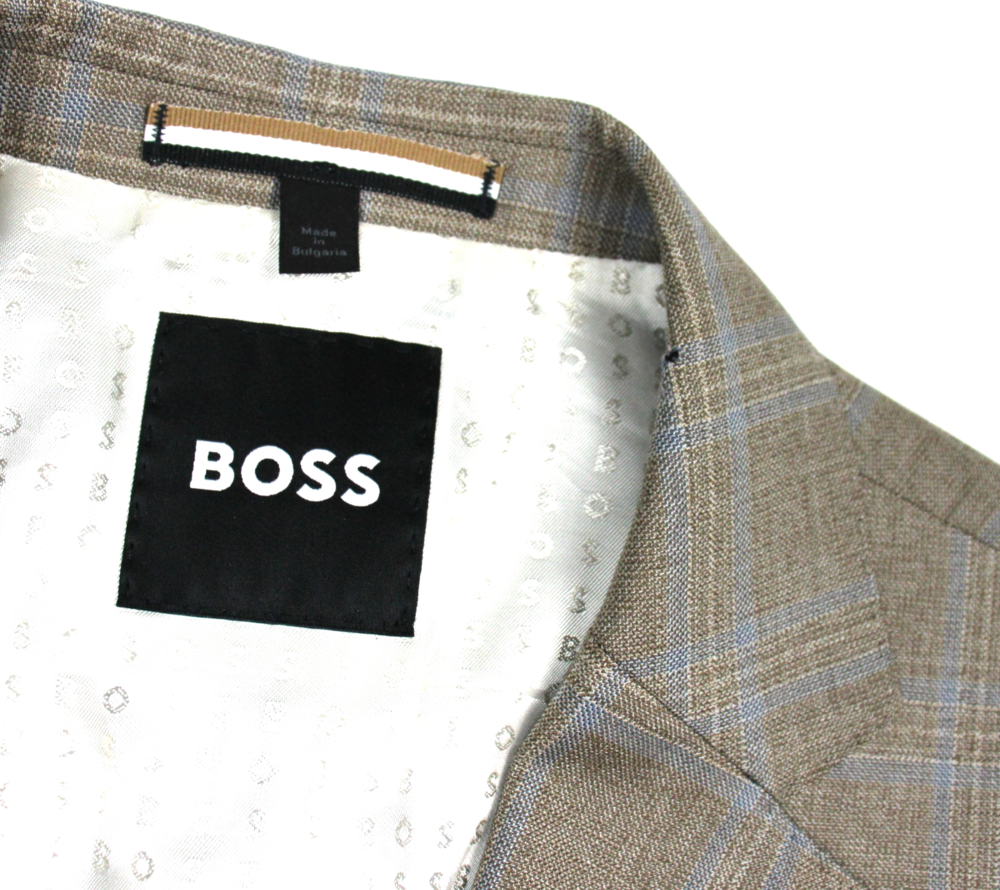 Hugo Boss H-Hutson-233 Blazer Mens 4 R Sand Blue Plaid Wool Slim Fit Sport Coat - Picture 6 of 11